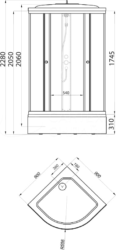 Душевая кабина 90*90 см средний поддон "Тритон" Лён