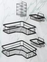 Полка для ванной угловая 2-х ярусная 5 предметов черный Y4-9924