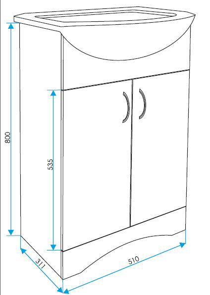 Тумба MDW УЮТ 50-0 (2 двери) с умывальником Уют 50