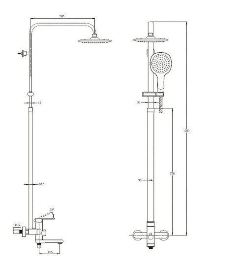Смеситель для ванны G-lauf NUD16-A045 с душевой стойкой 