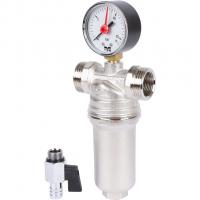 Фильтр латунный самопромывной с манометром Ф1/2 AQUALINK