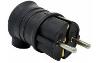 Вилка евро с заземлением 16А 1-2.SALE угловая с кольцом черная каучук