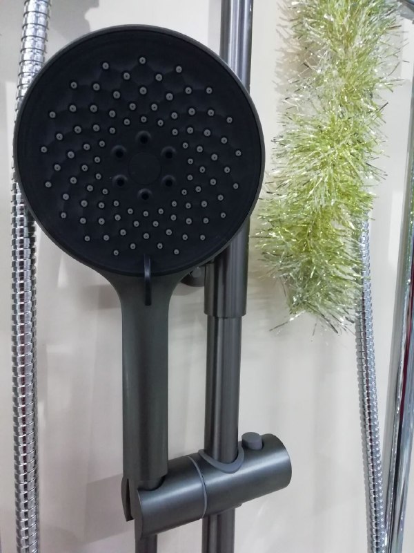 Смеситель для ванны с душевой стойкой OUTE T9164Y графит с кнопочным управлением