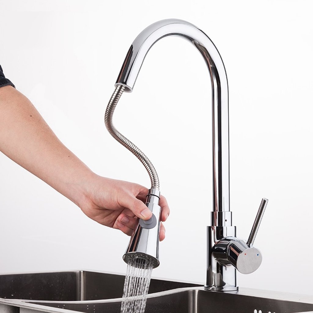 Смеситель для кухни FRAP 6052 высокий с выдвижной лейкой 