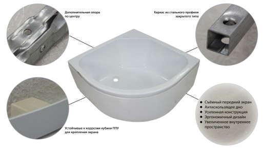 Душевой поддон 90*90 см глубокий акриловый полукруг "Тритон" ПД5