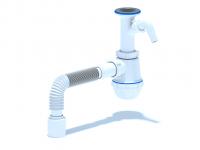 Сифон для мойки 1 1/2" АниПласт А2010 с отводом для стиральной машины, с гибкой трубой