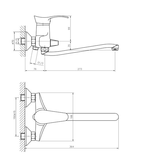 Смеситель для ванны HAIBA НВ2201-1 латунь