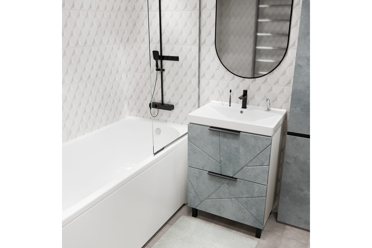 Тумба MIXLINE ГРАНД-60 Бетон с умывальником FEST-60