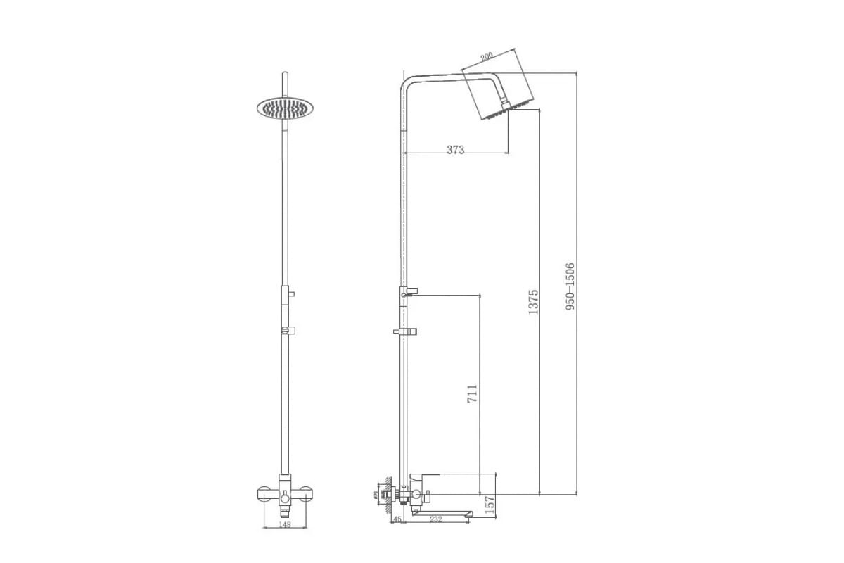 Смеситель для ванны HAIBA НВ24801 с душевой стойкой нержавейка