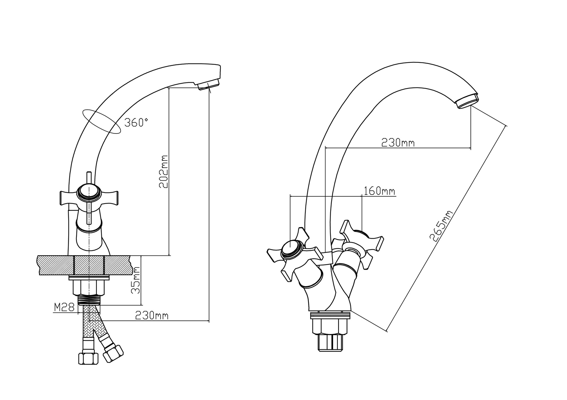 Смеситель для кухни BOOU ВА5330-1F-SE020-B723 латунь