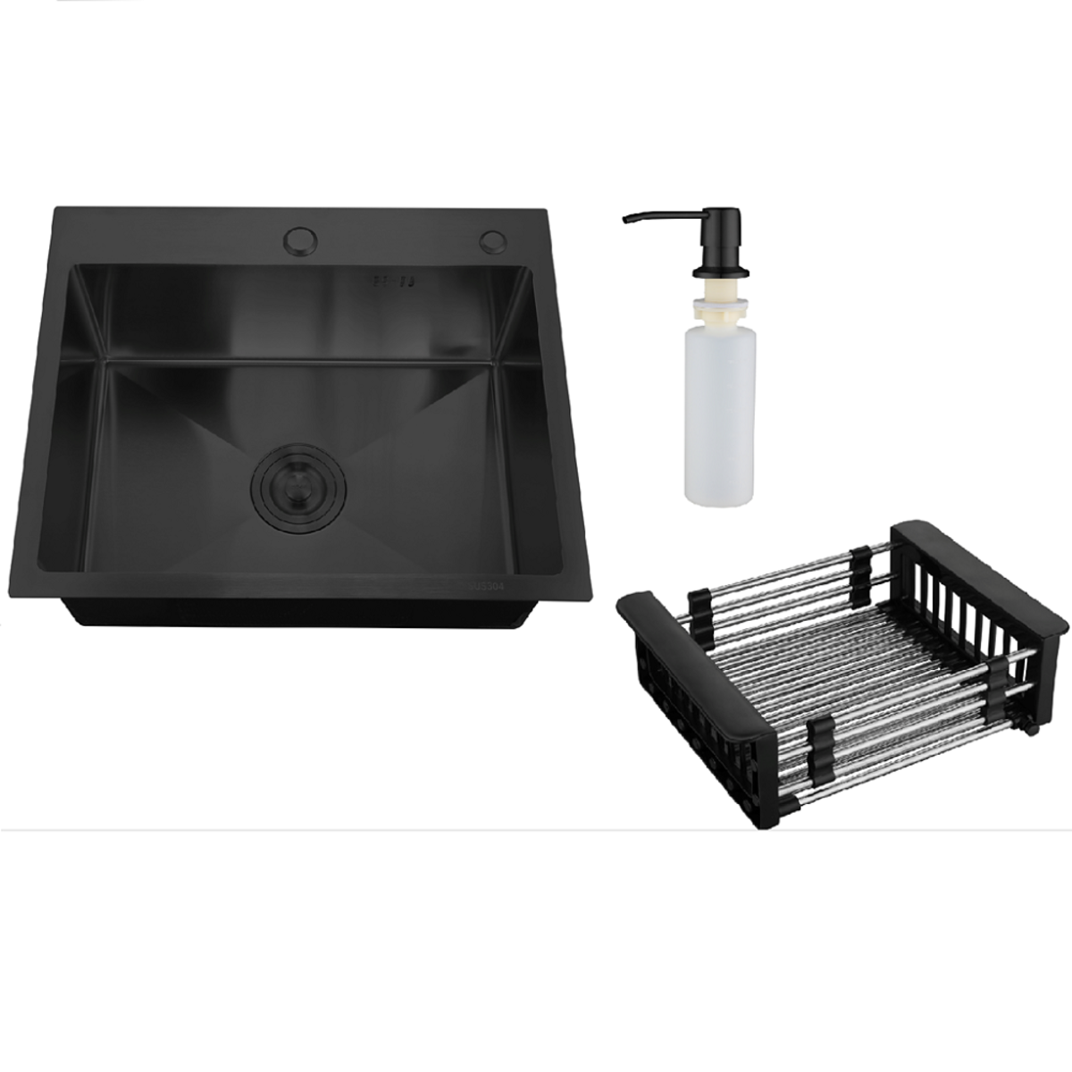 Мойка врезная РМС 58*43*20 MR-5843 BL графит (мойка+корзина раздвижная+дозатор врезной)