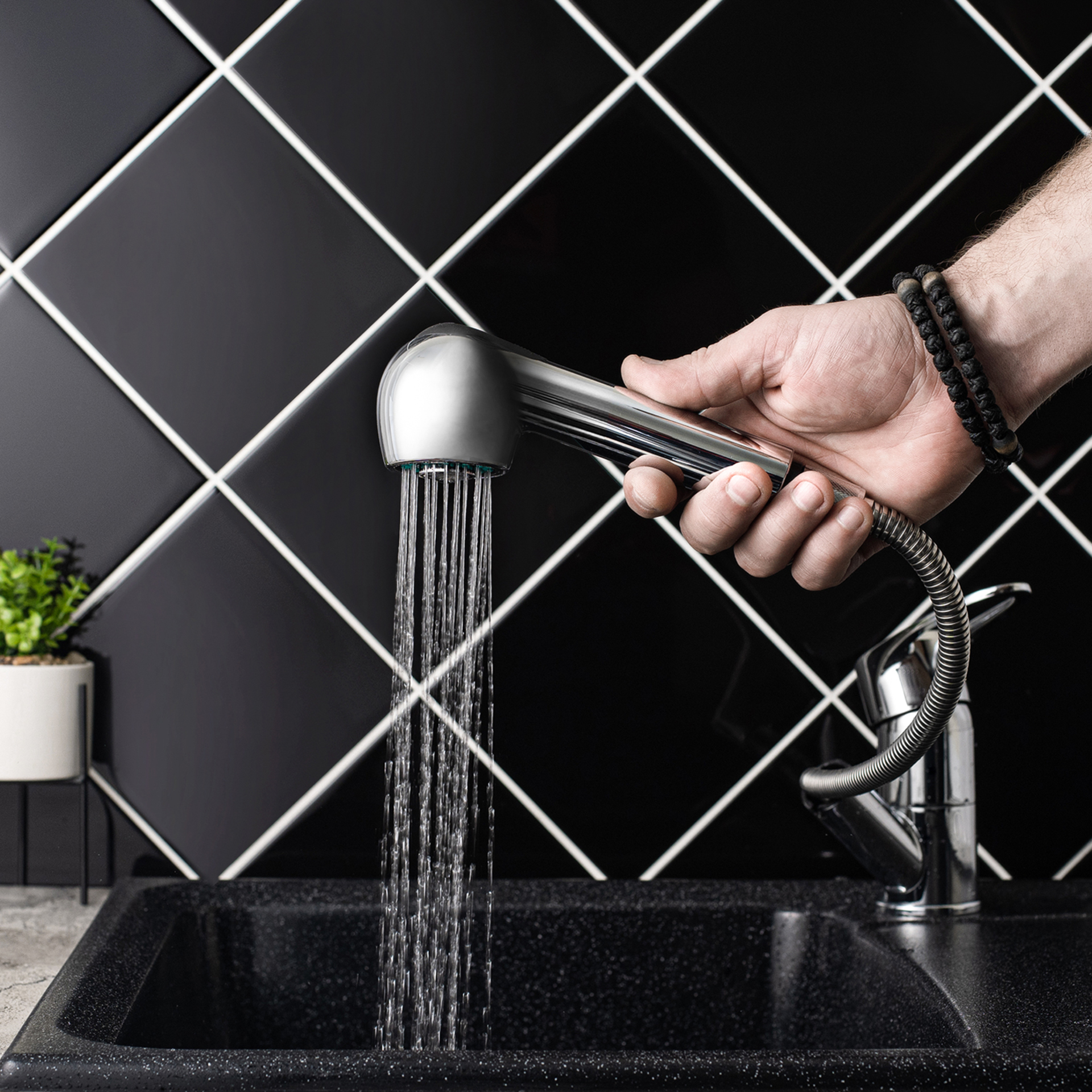 Смеситель для кухни РМС SL52-014 с вытяжной лейкой 