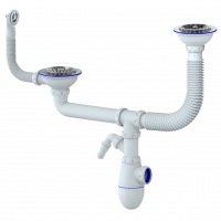 Сифон 3 1/2 для двойной мойки В 710 V UNICORN с круглым переливом 