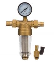 Фильтр латунный самопромывной с манометром Ф1/2 GAPPO G1410.04 прозрачная колба