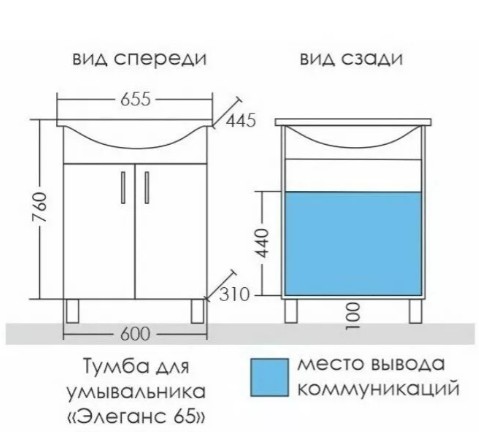 Тумба MDW ЭЛЕГАНС 65-0 (2 двери) с умывальником