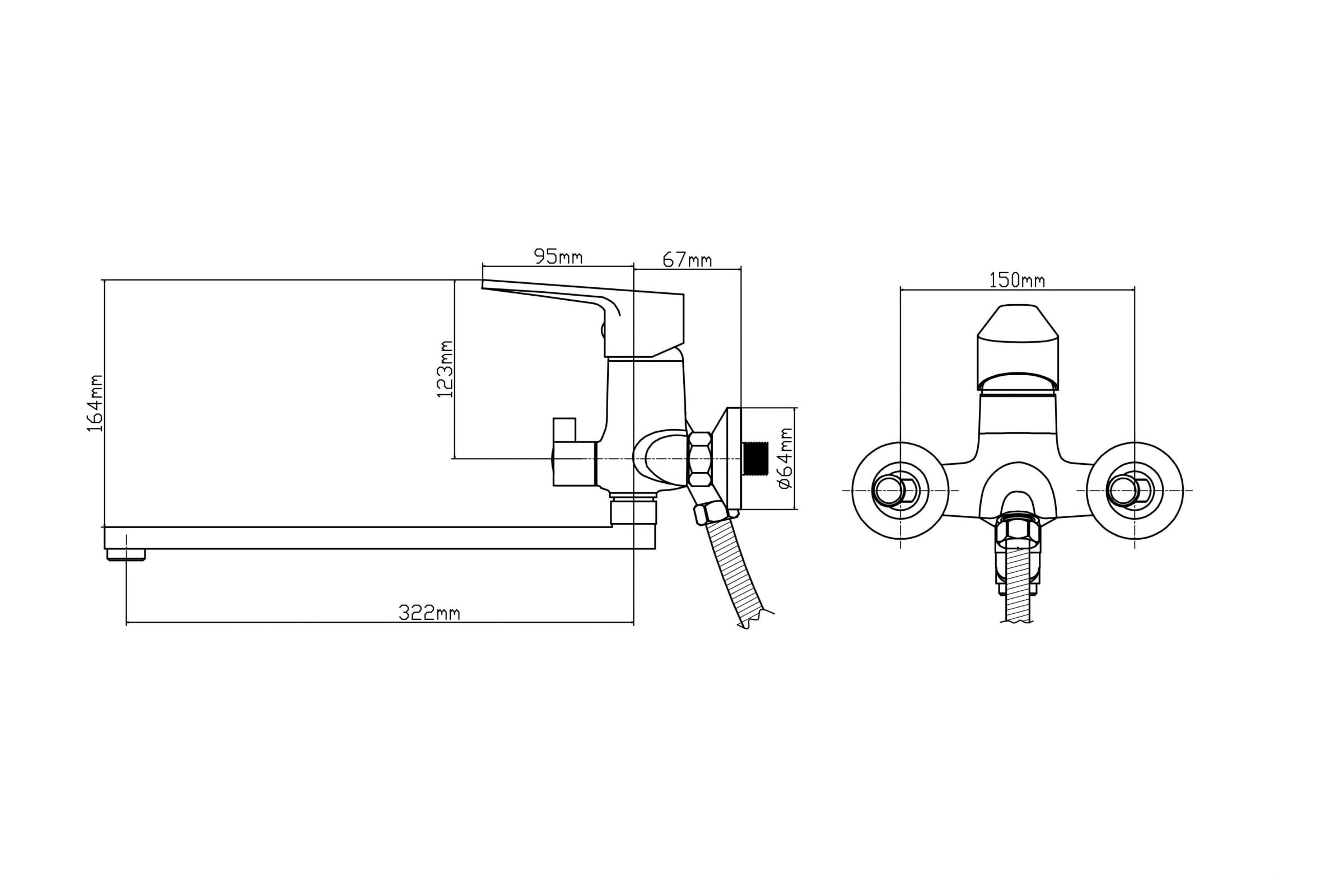 Смеситель для ванны BOOU B8282-45F латунь