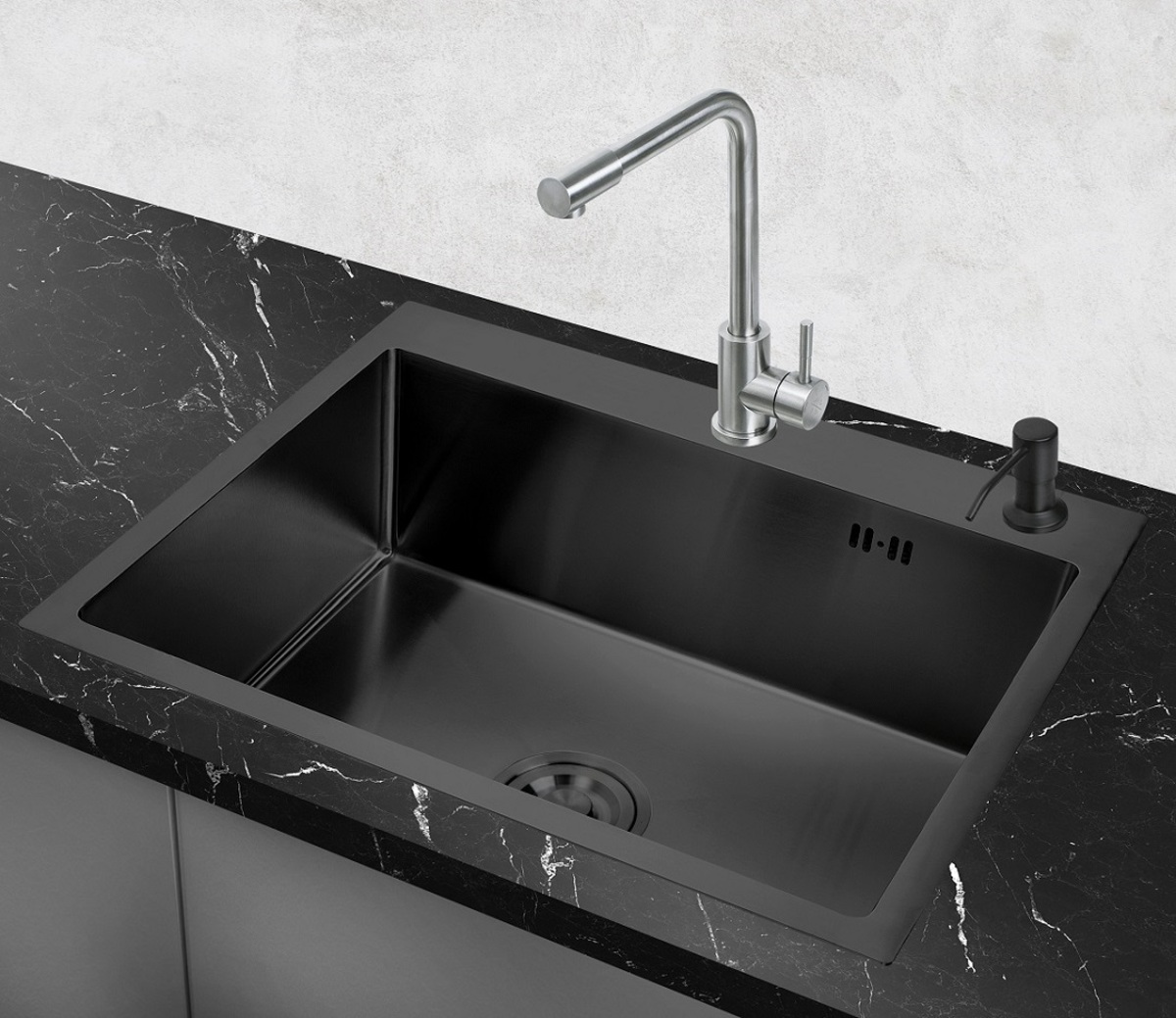 Мойка врезная РМС 58*43*20 MR-5843 BL графит (мойка+корзина раздвижная+дозатор врезной)