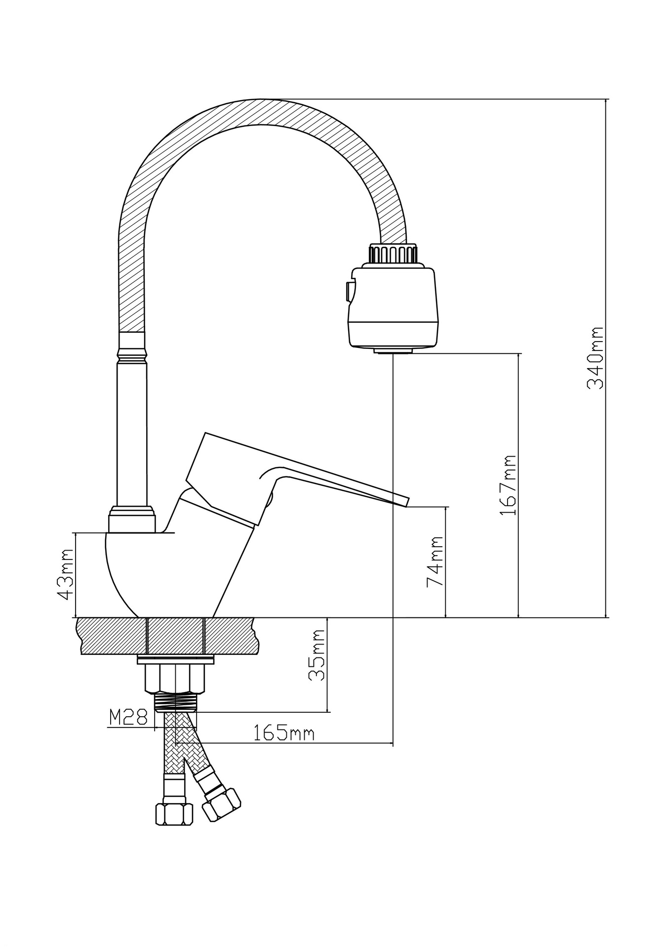 Смеситель для кухни BOOU В8282-10F-SЕ025 латунь гибкий