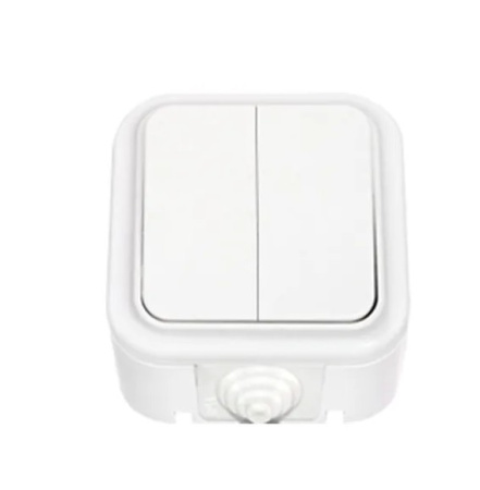 Выключатель накладной двойной BULECTRICA ПРАЛЕСКА АКВА влагостойкий IP54