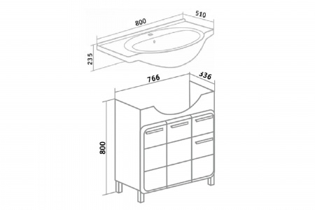 Тумба MDW ЭРИКА 800 с умывальником Classik 80