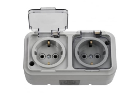 Розетка накладная двойная 16А BULECTRICA ПРАЛЕСКА АКВА влагостойкая IP54